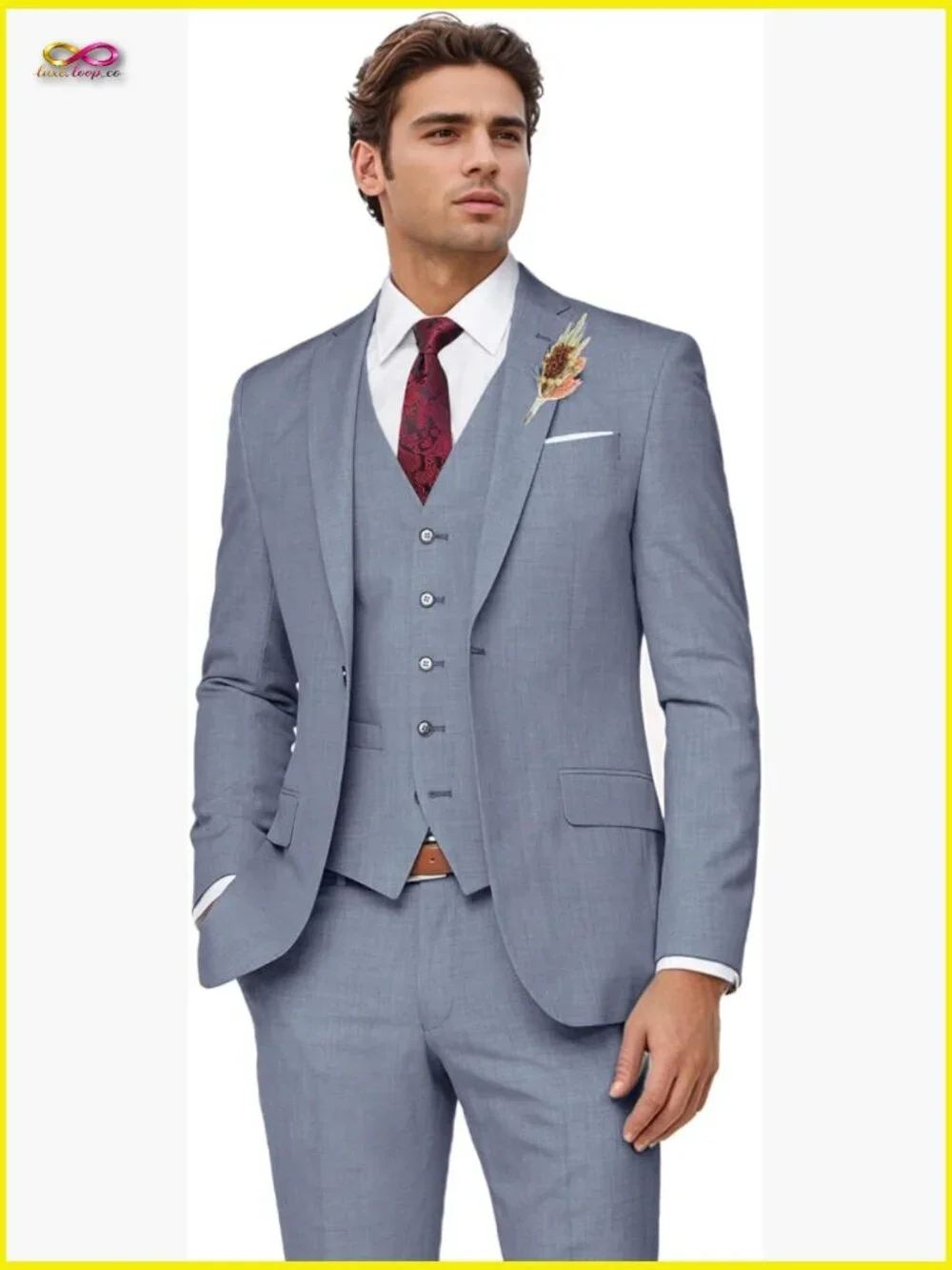 Linen Suit 3-Piece Slim Fit Classic Elegant Wedding Business Casual